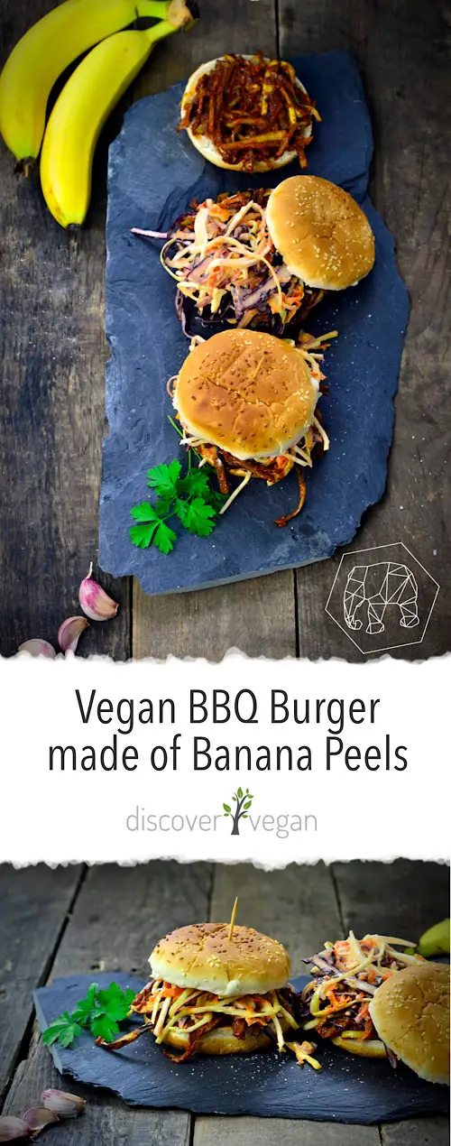 Vegan BBQ Burger made of Banana Peels - Banana Pulled Pork