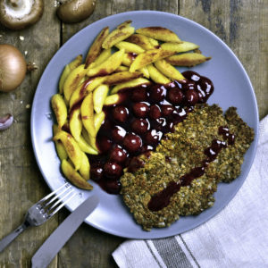 Champignon-Schnitzel mit Kirsch-Pfeffer-Sauce