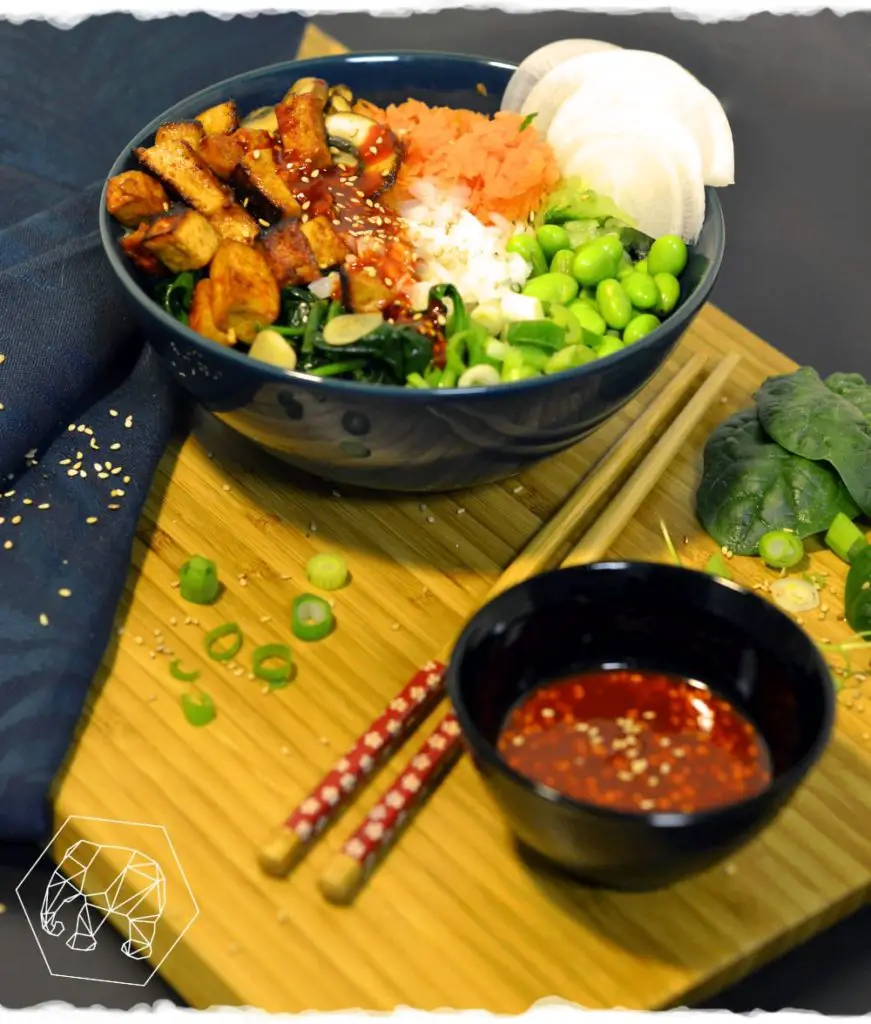 Korean bibimbap with rice and tofu