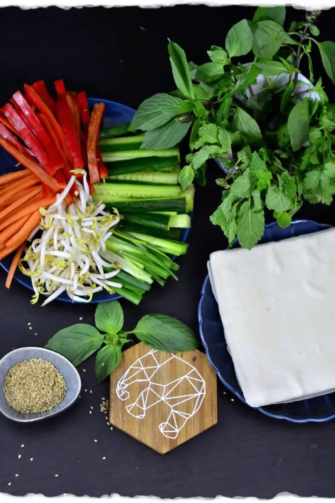 Ingredients for Thai fresh spring rolls with peanut sauce