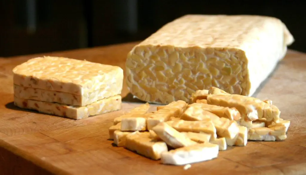 Tempeh consists of fermented soybeans and is a good alternative to meat
