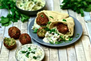 Homemade falafel with pointed cabbage salad