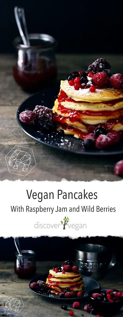 Vegan American Pancakes with Raspberry Jam and Wild Berries